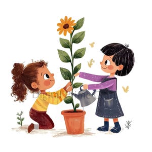 10 Gartenarbeit Clipart, Schulkinder Clipart, hochwertige Jpgs, digitaler Download, Aquarell Clipart, Printables, kommerzielle Lizenz