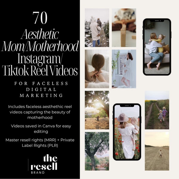 70 Mom Motherhood Instagram/Tiktok Reel Videos Content Bank | Aesthetic Faceless Videos | MRR & PLR