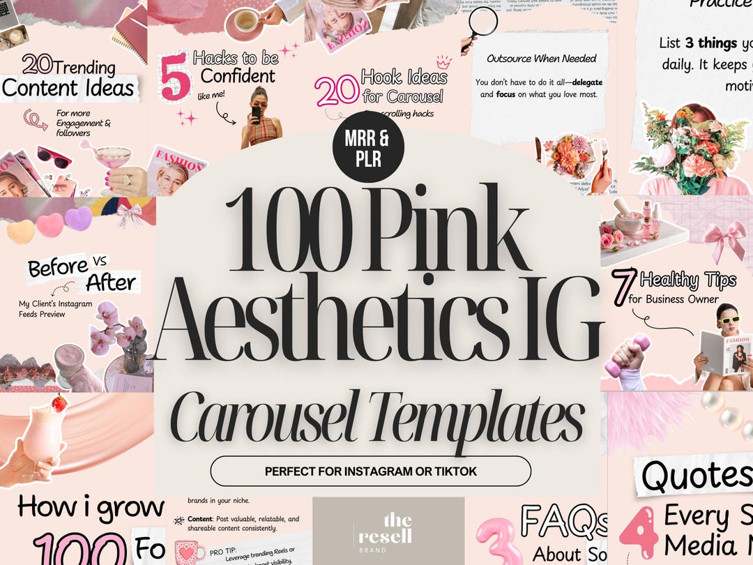 100 Pink Aesthetic Instagram Carousel Templates | Canva Editable | Cozy ...
