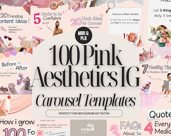 100 Pink Aesthetic Instagram Carousel Templates | Canva Editable | Cozy Social Media Kit | PLR + MRR Included | IG Content Templates