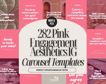 282 Pink Engagement Carousel Templates | Cozy Aesthetics Canva IG Content Kit | PLR MRR | Editable Social Media Templates | Digital Download