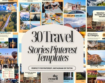 30 Reisegeschichten Canva Vorlagen für Instagram, TikTok & Pinterest | Bearbeitbare Canva-Vorlagen für Reiseverfasser, Blogger und Reiseagenten