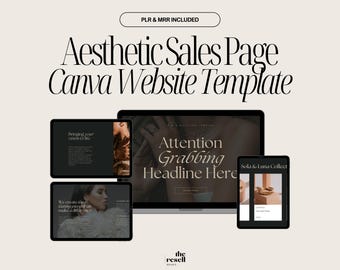 Aesthetic Sales Page Canva Website Template | 8-Page Canva Editable Site | Minimalist Design | PLR + MRR Rights Included