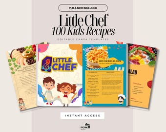 Kleine chef-kok | Bundel met 100 kinderrecepten | Private label-rechten PLR | Master doorverkooprechten MRR | Pdf-bestanden en bewerkbare canva-sjablonen