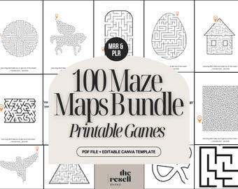 100 Maze Maps Bundle | Canva Editable + pdf | Printable Puzzle Games Pages for Kids & Adults | PLR + MRR License for Resell | Kindle KDP