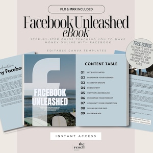 Facebook Unleashed eBook with PLR & MRR + Bonus 600 FB Group List | Make Money Online | Facebook Digital Marketing Guide | Canva Editable