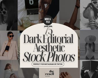 75 Dark Editorial Aesthetic Stock Photos Bundle | Canva Template + PNG Download | PLR + MRR Included | Dark Moody Photo Pack