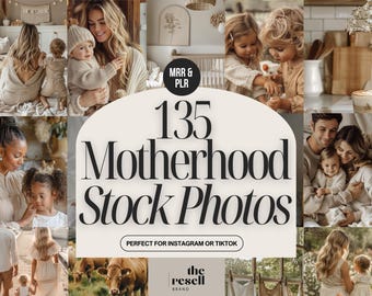 135 Motherhood Stock Photos Images Bundle | PNG Files Canva Editable Template | PLR + MRR | Lifestyle Aesthetic Photo Pack for Brands & Moms
