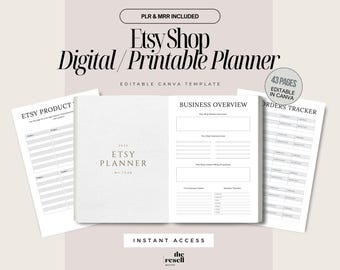 Etsy Shop digitale afdrukbare plannercanvasjabloon | 43 pagina's Minimale neutrale esthetiek PLR MRR | Etsy Business Organizer voor verkopers