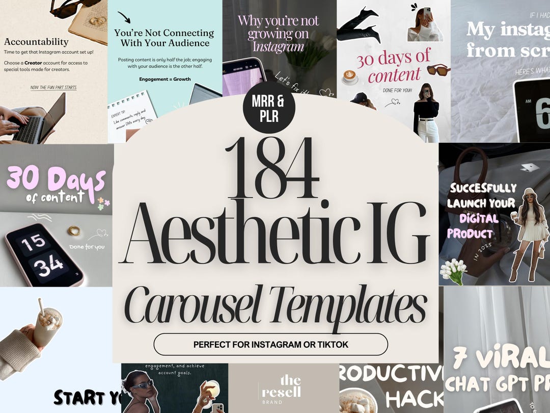 184 Aesthetic IG Carousel Templates Editable Canva Bundle 1080x1350