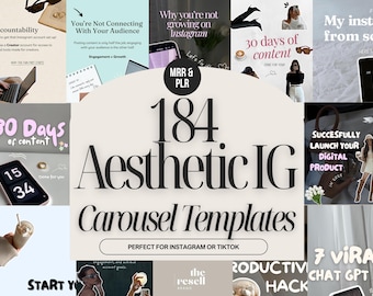 184 ästhetische IG Karussell-Vorlagen | Bearbeitbares Canva Bundle | 1080x1350 Beiträge | PLR + MRR | Instagram Content Kit