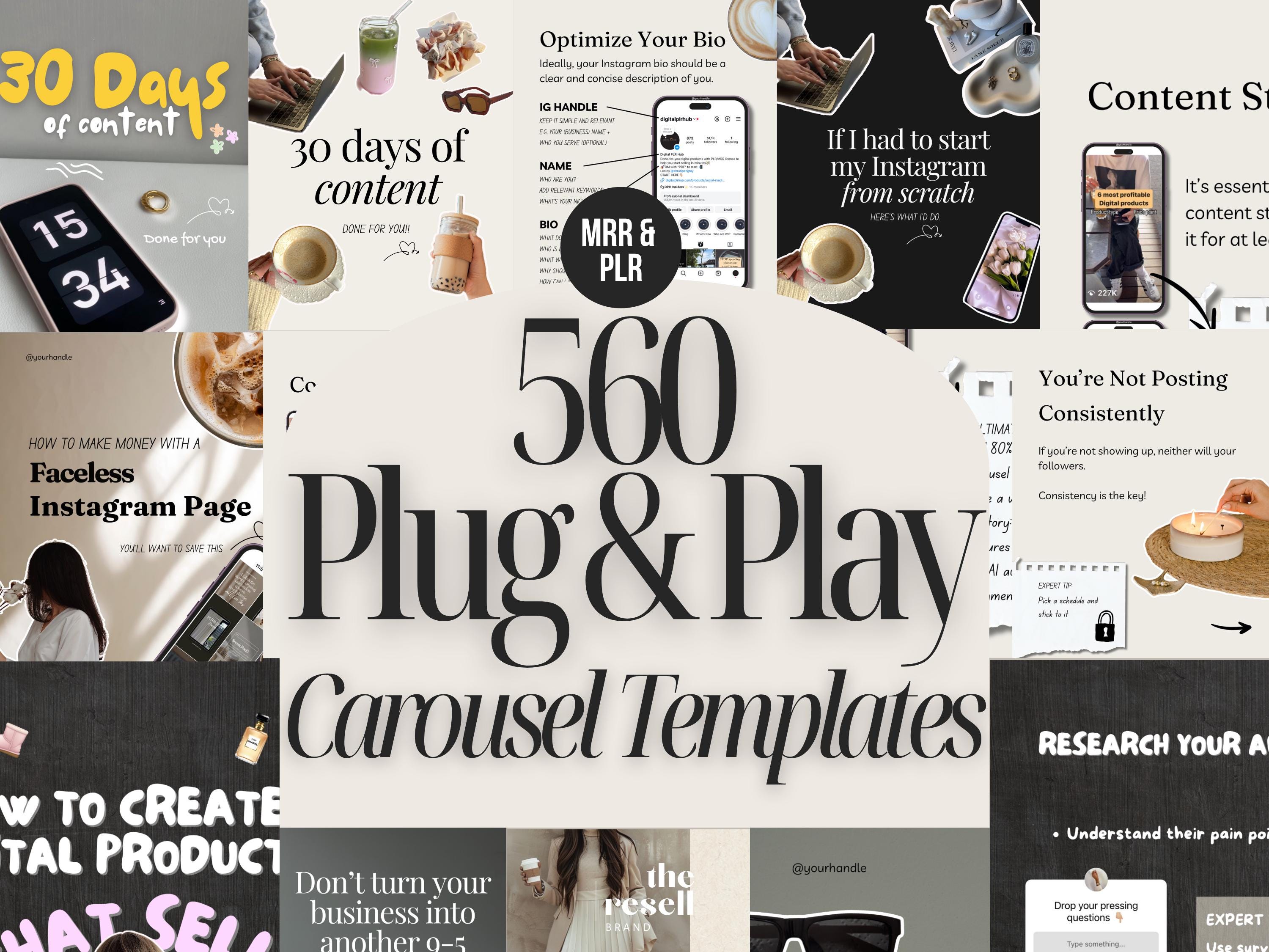 560 Instagram Karussell Vorlagen | Canva Bearbeitbare Social Media Posts | Ästhetisch, Modern, Marketing & Branding Bundle | MRR und PLR