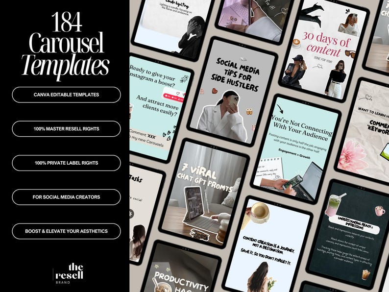 184 Aesthetic IG Carousel Templates | Editable Canva Bundle | 1080x1350 ...