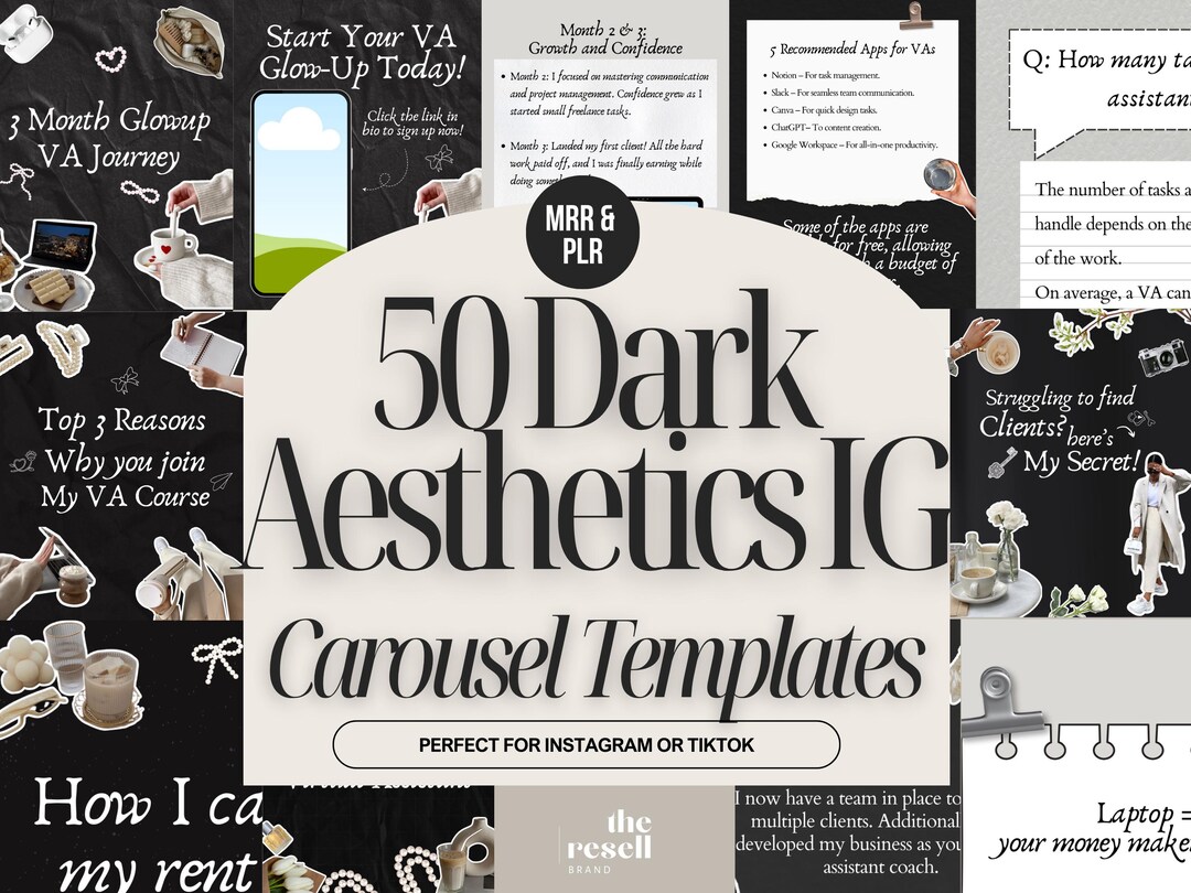 50 Dark Aesthetic Instagram Carousel Templates Canva | PLR + MRR ...