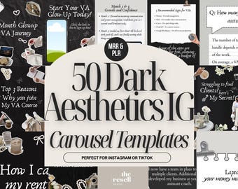 50 Dark Aesthetic Instagram Carousel Templates Canva | PLR + MRR Included | Editable Social Media Templates for IG Coaches + Brands