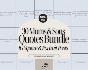 30 Moms & Sons Quotes Canva Template Bundle | IG Post Carousel Square and Portrait Sizes | PLR + MRR | Editable Templates | Digital Product