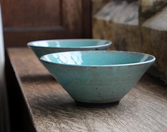 Handmade Black Stoneware Ramen Bowl I Rustic Coastal Pottery