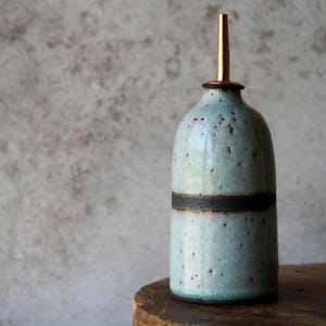 Handmade Ceramic Oil Bottle | Black Stoneware Olive Oil Dispenser | Rustic Kitchen Decor