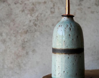 Handmade Ceramic Oil Bottle | Black Stoneware Olive Oil Dispenser | Rustic Kitchen Decor