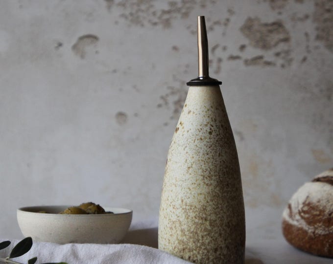 Handmade Stoneware Oil Bottle 300ml & 500ml | Devon Pottery | Rustic Kitchen Decor