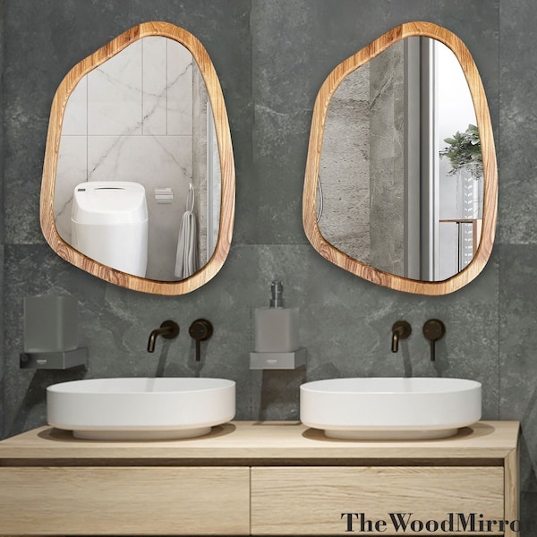 Asymmetrical Mirror, Organic Mirror , White Oak Mirror , Walnut Wall Mirror , Irregular Mirror , Modern Home Mirror , Mid Century Mirror