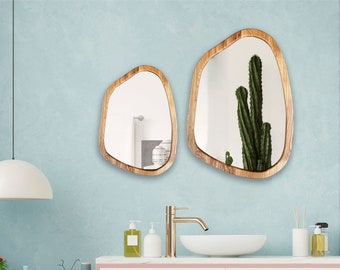 Stylish Wooden Mirror , Unique Bathroom Mirror , White Oak Mirror , Real American Walnut Mirror , Wood Frame Mirror , Bathroom Set Mirror