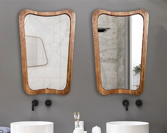 Rustic Wood Bathroom Mirror, Mid Century Modern Vanity Mirror