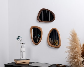 White Oak Decorative Mirror , Mirror With Wood Frame ,Unique Walnut Livingroom Mirror , Top Quality Organic Wood Mirror , Luxury Wood Mirror