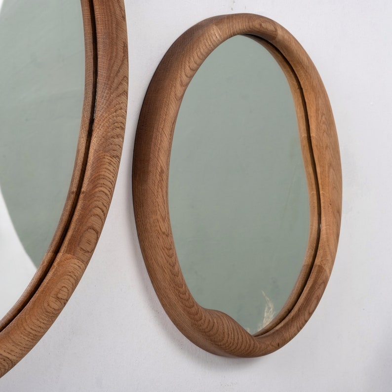 Walnut Wall Mirror , Wood Round Mirror , Aesthetic Mirror , Entryway Mirror , Abstract Mirror , Modern Home Mirror , Unique Bathroom Mirror image 5