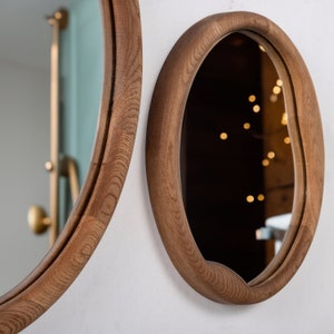 Walnut Wall Mirror , Wood Round Mirror , Aesthetic Mirror , Entryway Mirror , Abstract Mirror , Modern Home Mirror , Unique Bathroom Mirror image 10