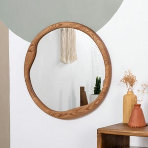 Handmade Wood Framed Mirror , Real American Walnut , Round Wall Mirror , White Oak Wall Mirror , Unique Wood Mirror , Elegant Bedroom Mirror