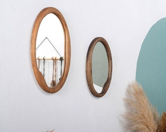 Farmhouse Framed Wall Mirror , Decorative Mirror , Rustic Wood Framed Wall Mirror , Modern Design Wooden Mirror , Oval Mirror , White Mirror