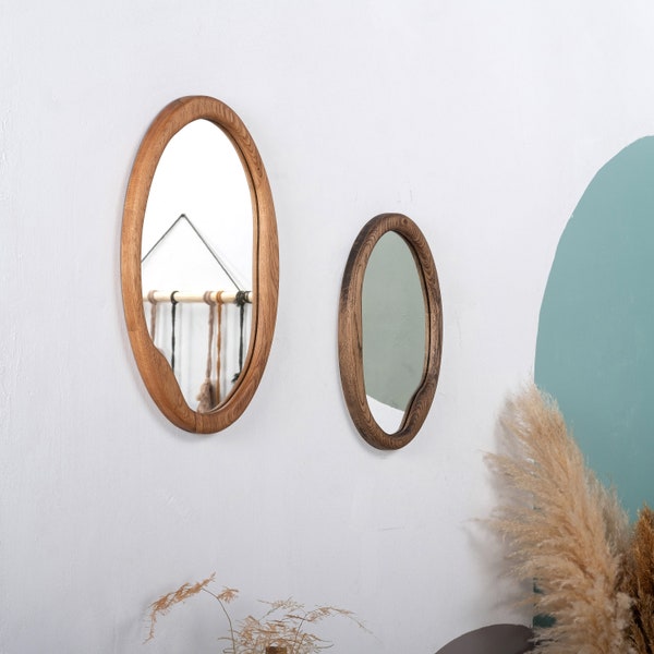 Farmhouse Framed Wall Mirror , Decorative Mirror , Rustic Wood Framed Wall Mirror , Modern Design Wooden Mirror , Oval Mirror , White Mirror