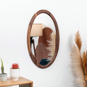 Farmhouse Framed Wall Mirror , Decorative Mirror , Rustic Wood Framed Wall Mirror , Modern Design Wooden Mirror , Oval Mirror , White Mirror