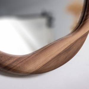 Walnut Wall Mirror , Wood Round Mirror , Aesthetic Mirror , Entryway Mirror , Abstract Mirror , Modern Home Mirror , Unique Bathroom Mirror image 4