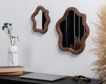 Real American Walnut Aesthetic Mirror , Wooden Mirror Home Decor , White Oak Asymmetric Mirror , Premium Framed Mirror , Nursery Room Mirror