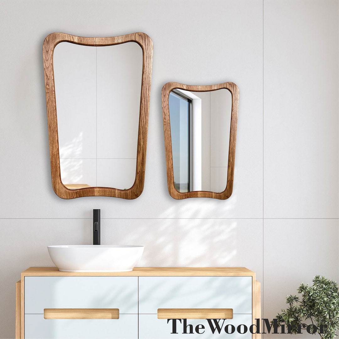 Bathroom Mirror , White Oak Mirror , Elegant Walnut Mirror , Unique