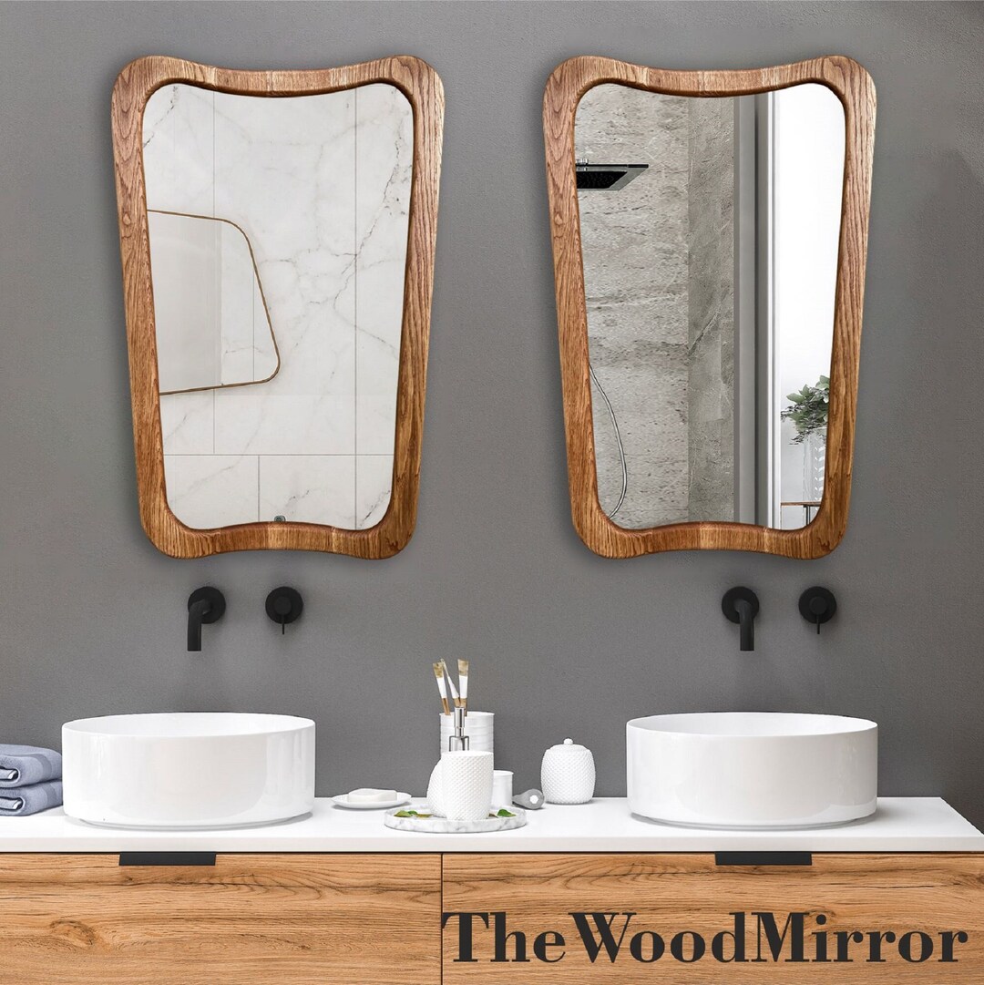 Wood Bathroom Mirror , Wood Vanity Mirror , Mid Century Mirror , Wood ...
