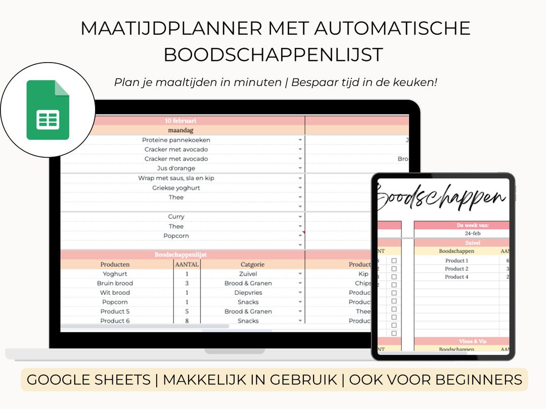 Nederlandse Maaltijdplanner En Boodschappenlijst - Google Sheets - Etsy, image size:1080x810