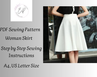 Woman Skirt Sewing pattern, Woman PDF sewing printable pattern, Plus sizes patterns, Sewing Pattern, Silk Skirt Pattern, Long Skirt Pattern.