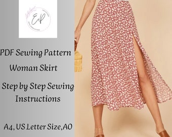 Woman Summer Skirt Sewing pattern, Woman PDF sewing printable pattern, Plus sizes patterns, Sewing Pattern,Skirt Pattern, T Shirt BONUS.