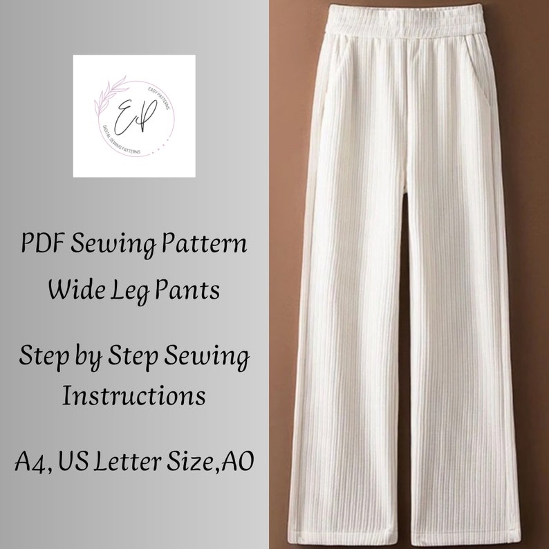 Wide Leg Woman Pants Sewing Pattern, Woman PDF Sewing Printable Pattern, Large Sizes Patterns ...