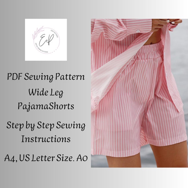 Breites Bein Frau Pyjama Shorts Schnittmuster, Frau PDF nähen druckbare Muster, Große Größen Muster, einfach zu machen, Sofort-Download.
