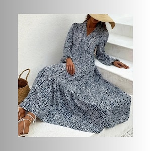 Boho Long Dress pattern, Woman PDF sewing printable pattern, Plus sizes patterns, Sewing Pattern, Long Sleeve Boho Dress pattern. image 3