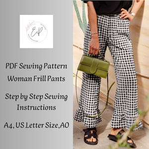 Woman Frill Pants Sewing Pattern: Easy Beginner PDF (Instant Download)