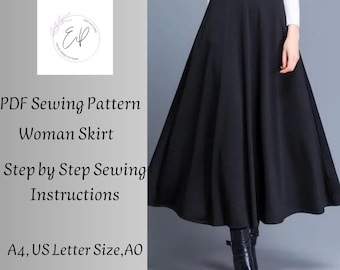 Woman Skirt Sewing pattern, Woman PDF sewing printable pattern, Plus sizes patterns, Sewing Pattern, Silk Skirt Pattern, Long Skirt Pattern.