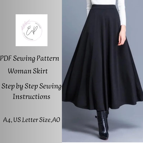 Woman Skirt Sewing pattern, Woman PDF sewing printable pattern, Plus sizes patterns, Sewing Pattern, Silk Skirt Pattern, Long Skirt Pattern.