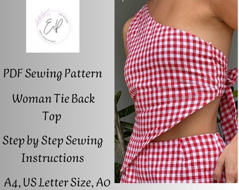 Modello di cucito per camicia da donna con nodo posteriore: stile boho, taglie grandi (modello PDF)