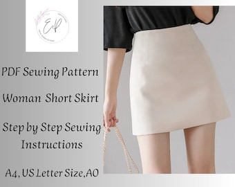 Woman Mini Skirt Sewing pattern, Woman PDF sewing printable pattern, Plus sizes patterns,Sewing Pattern, Skirt Pattern, Short Skirt Pattern.