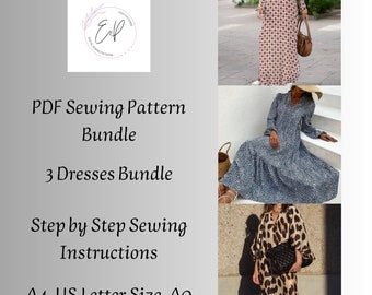 Lange jurk naaipatronen bundel, vrouw PDF naaipatroon, plus maten patronen, naaipatroon, jurkpatroon.
